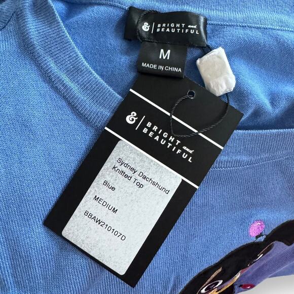 ModCloth Bright & Beautiful Sydney Dachshund Embroidered Knitted Top Blue M NWT - Picture 7 of 9